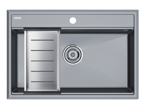 Мойка кухонная Paulmark PM117551-GRM+A375-BS 75х51 серый металлик/брашированная нержавеющая сталь